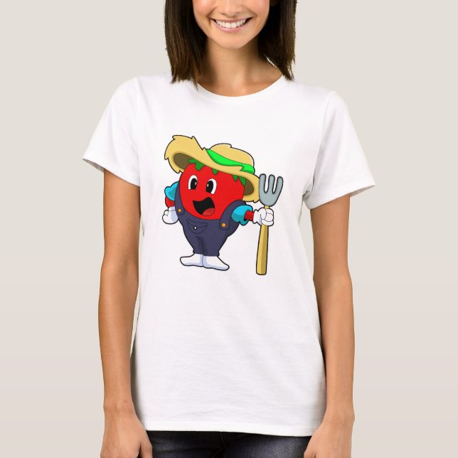 Tomato as Farmer med Rake T Shirt (Framsida)