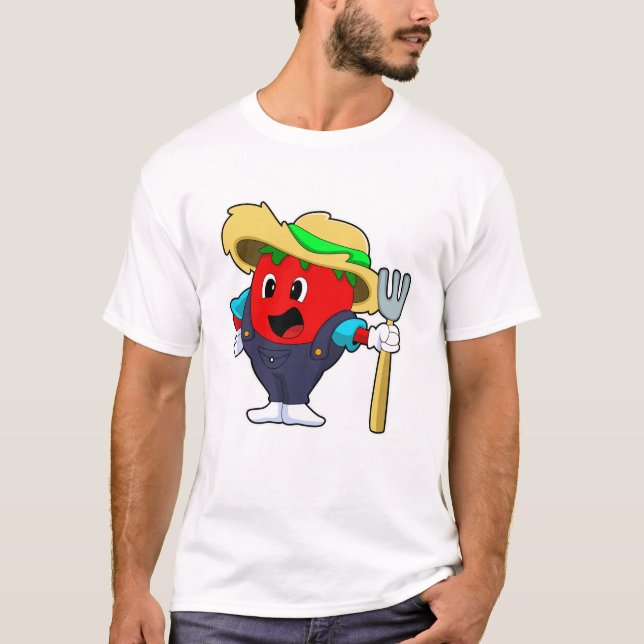 Tomato as Farmer med Rake T Shirt (Framsida)