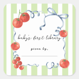 Tomato baby shower Barnets första bibliotek Fyrkantigt Klistermärke