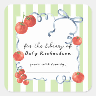 Tomato-babyshower För biblioteket Fyrkantigt Klistermärke