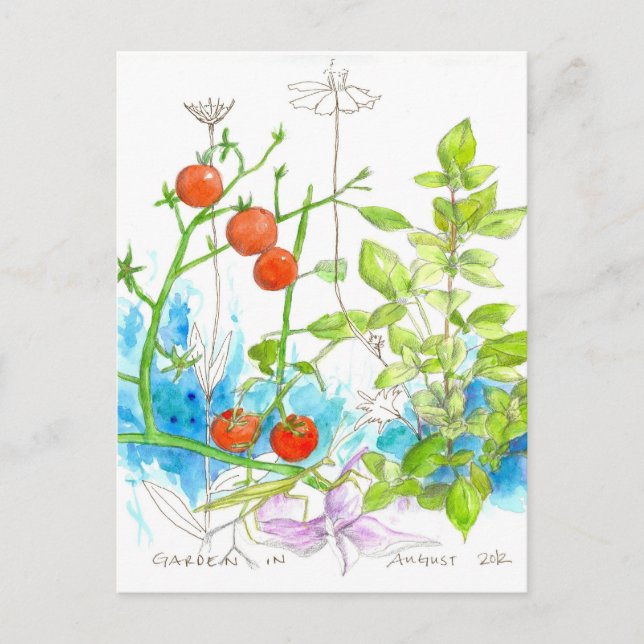 Tomato Basil Garden Praying Mantis Art Vykort (Framsida)