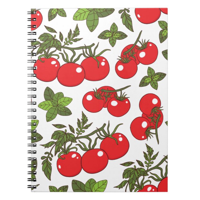 Tomato Basil Seamless Kitchen Mönster Anteckningsbok (Framsidan)