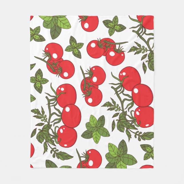Tomato Basil Seamless Kitchen Mönster Fleecefilt (Framsidan)