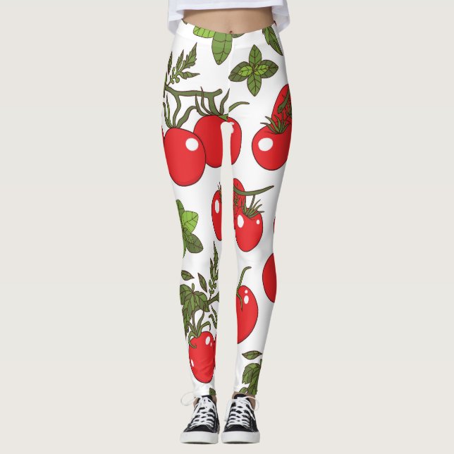 Tomato Basil Seamless Kitchen Mönster Leggings (Framsida)
