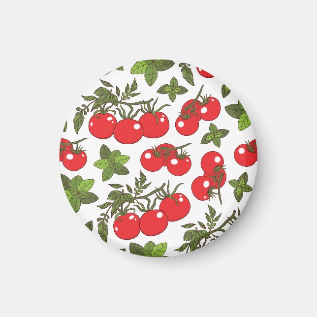Tomato Basil Seamless Kitchen Mönster Magnet (Framsidan)
