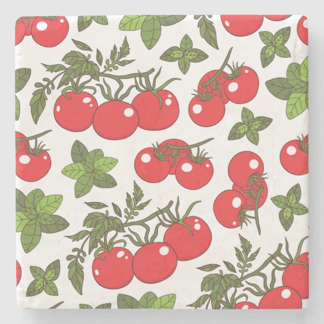 Tomato Basil Seamless Kitchen Mönster Stenunderlägg (Framsidan)