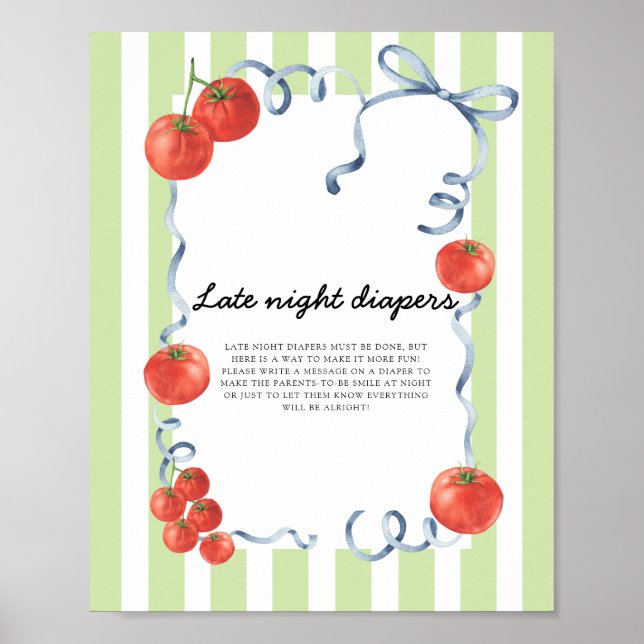 Tomato Bebisduschar Babyshower Blöjor sent på kväl Poster (Framsidan)