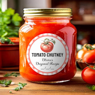 Tomato Chutney-burkningsetikett med rutmönster Runt Klistermärke