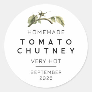 Tomato Chutney-etikett med akvarell tomatblad Runt Klistermärke