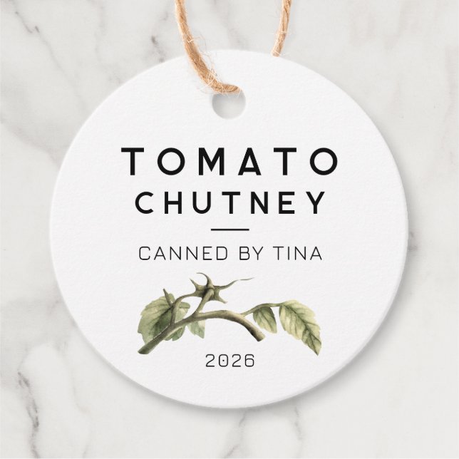 Tomato Chutney-etikett med vattenfärg tomato löv Gåvor Etiketter (Framsida)