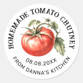 Tomato Chutney-etikett med vattenfärgstomato Runt Klistermärke