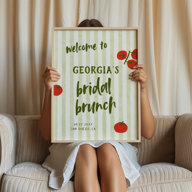Tomato Gröna Ränder Bröllopsbrunch Välkomstskylt Poster (Skapare uppladdad)