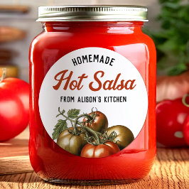 Tomato Hot Salsa Konserveringsetikett Runt Klistermärke
