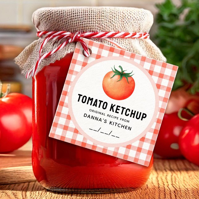 Tomato Ketchup-märkre med utcheckad mönster Gåvor Etiketter (Skapare uppladdad)