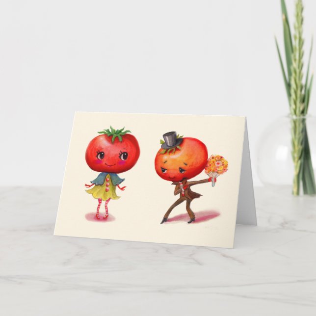 Tomato kitschy Cute Couple Kitchen Helgkort (Framsida)