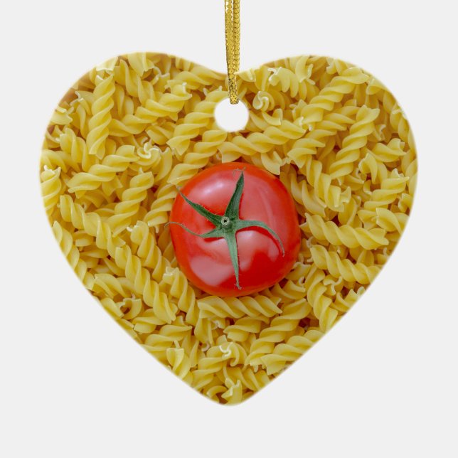 Tomato med fusilli pasta julgransprydnad keramik (Framsidan)