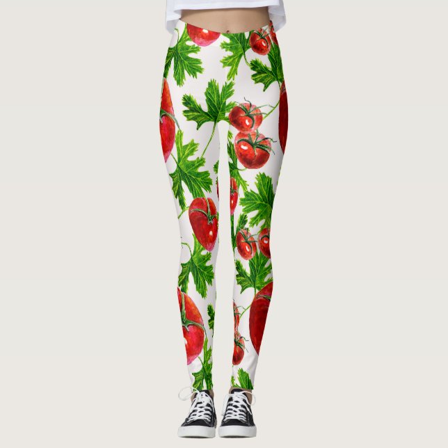 Tomato med Löv Mönster Leggings (Framsida)