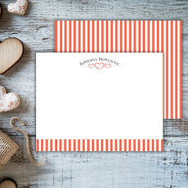 Tomato Modern Open Hearts Striped Note Card Anteckningskort