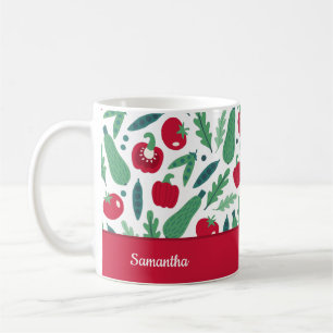Tomato och gurka Vegetable Mönster w Namn Red Kaffemugg