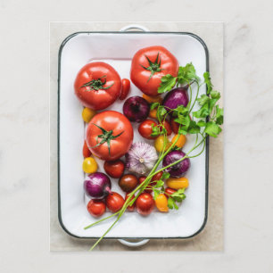 Tomato och Onion Platter Photo Vykort