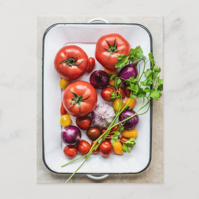 Tomato och Onion Platter Photo Vykort (Framsida)