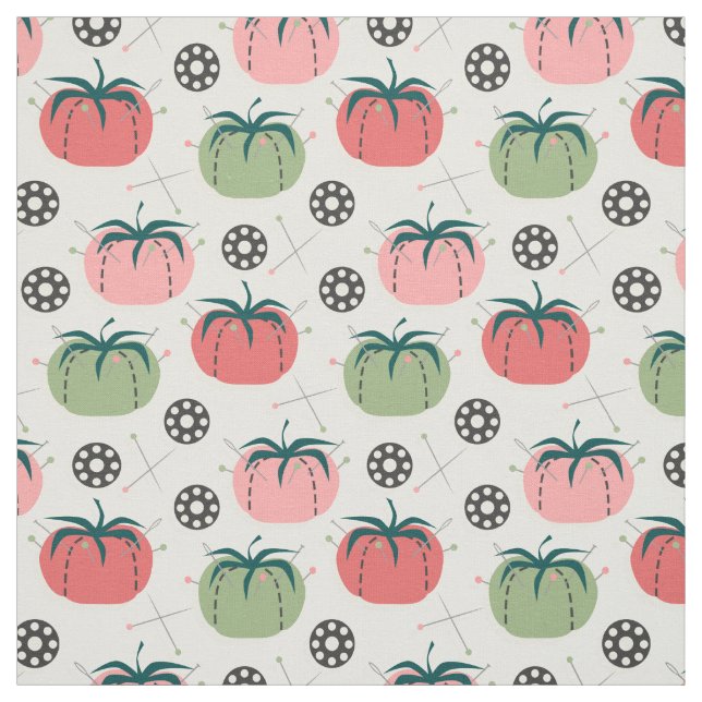 Tomato Pin Cushions och Bobbins - Rosa Lime Tyg (Provkarta)