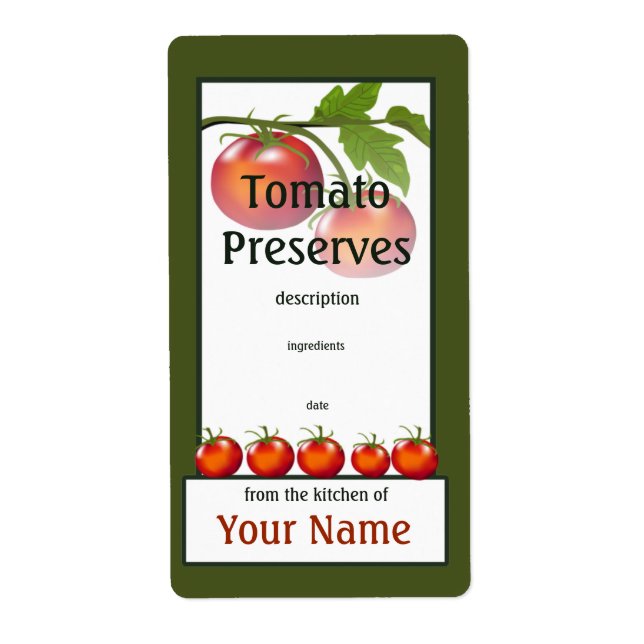 Tomato Preserve Kitchen-etikett Fraktsedel (Framsidan)