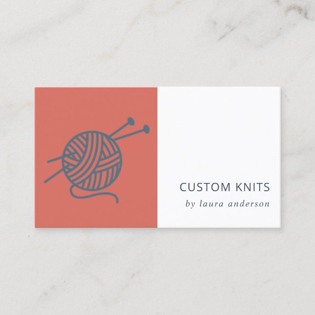 TOMATO RED NAVY GRÅTT KNITTING WOOL YARN BOLL VISITKORT (Framsida)