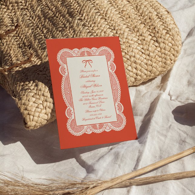 Tomato Red Paper Lace Bridal Shower  Inbjudningar (Skapare uppladdad)