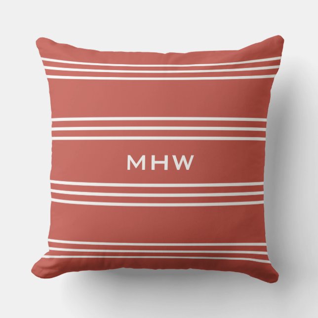 Tomato Red Rand anpassningsbar monogram dekorativ  Kudde (Framsida)