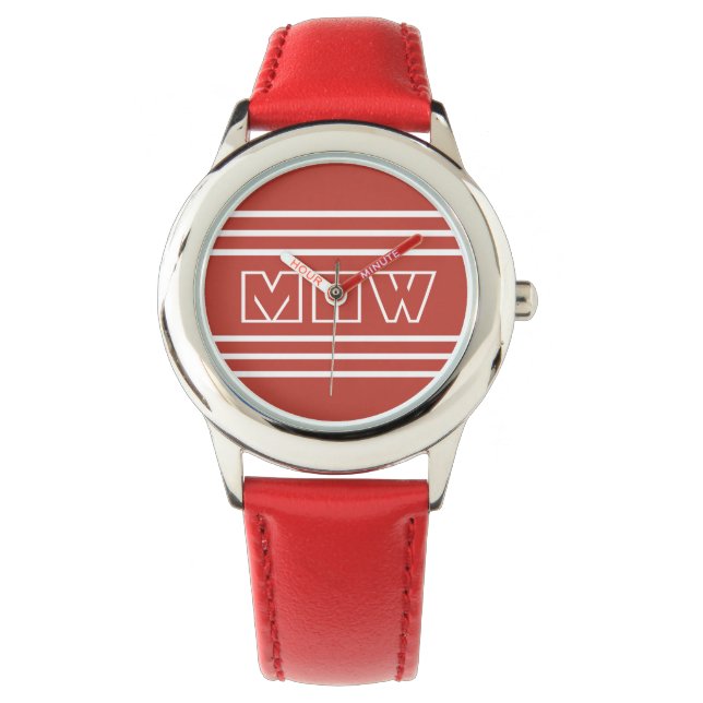 Tomato Red Rand anpassningsbar monogram klockor (Framsida)