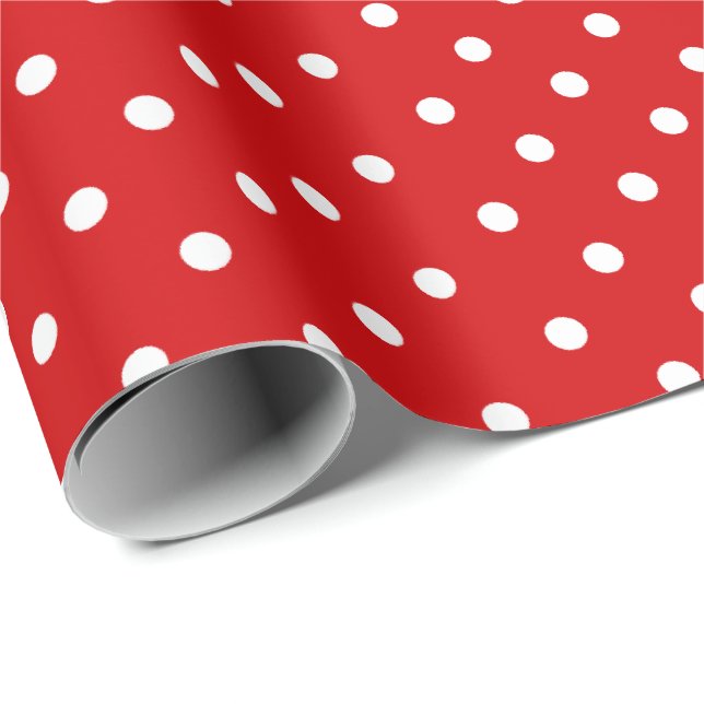 Tomato Red | Vita Polka-rotationsvarv Papper Presentpapper (Rullad Hörn)