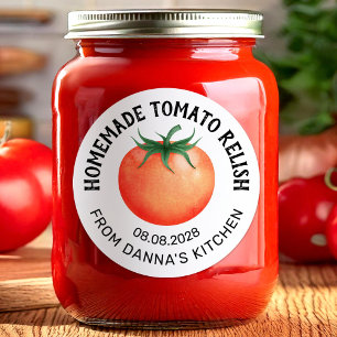 Tomato Relish-burkmärke med rött tomatdesign Runt Klistermärke