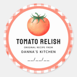 Tomato Relish-burkmärke med rutigt mönster Runt Klistermärke
