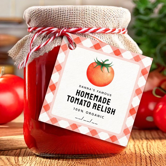 Tomato Relish label with red tomato farm look Gåvor Etiketter (Skapare uppladdad)