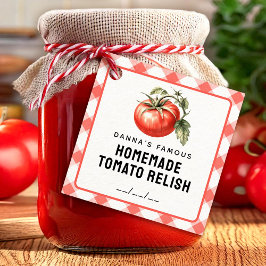 Tomato Relish märkre med mönster i rött Gåvor Etiketter
