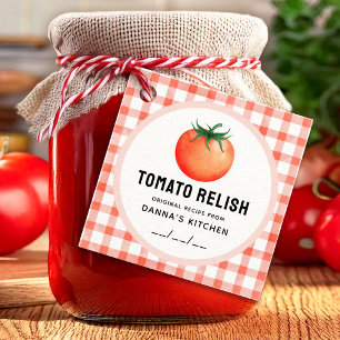 Tomato Relish with tomato och checkad mönster Gåvor Etiketter