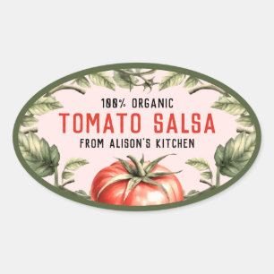 Tomato Salsa-burksetikett med akvarelltomater Ovalt Klistermärke