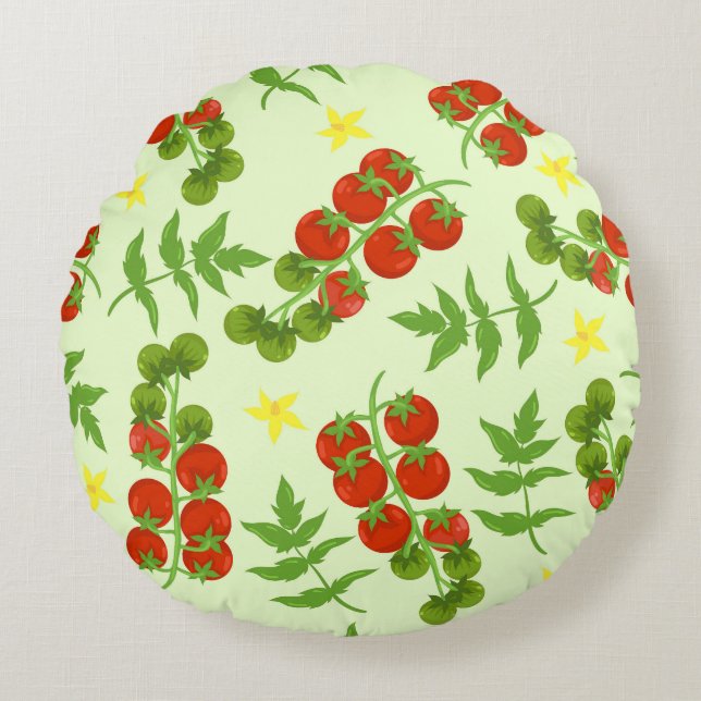 Tomato Tango: Vintage Vegetable Print Rund Kudde (Framsidan)