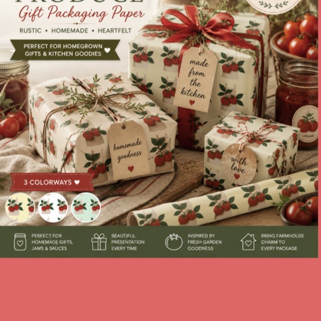 Tomato Trädgård Kök Presentpapper (Gift wrapping paper for canning produce and gifting to friends and family or housewarming gifts)