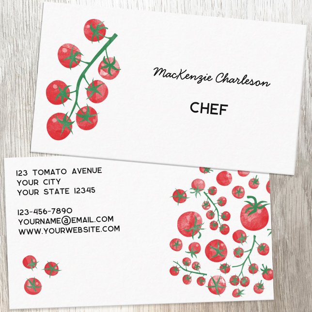 Tomato Watercolor Chef, Catering Visitkort (Fun and unique watercolor tomato chef catering cook business cards)