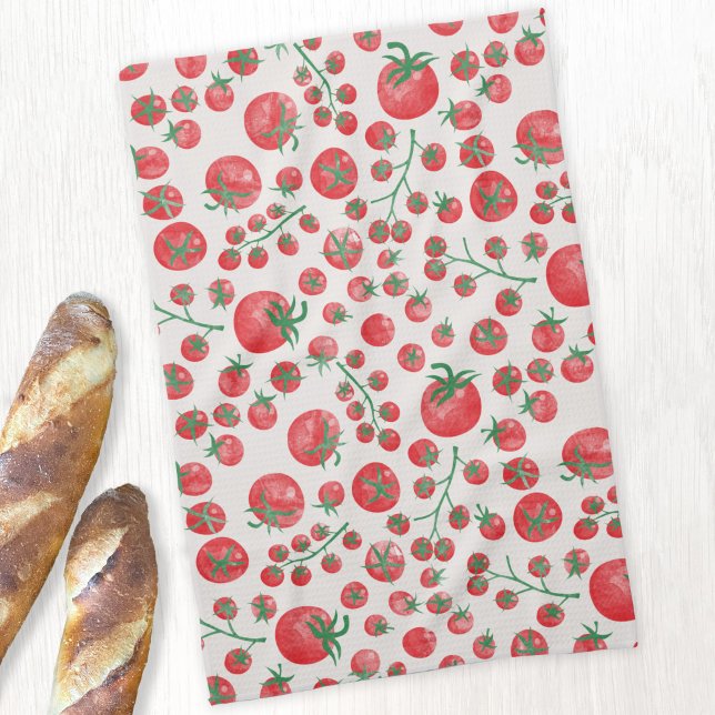 Tomato Watercolor Kökshandduk (Fresh Mediterranean summer watercolor tomato pattern kitchen towel)