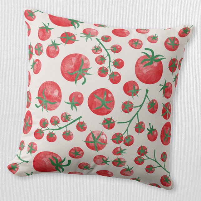 Tomato Watercolor Mediterranean Kudde (Fun watercolor tomato Mediterranean pattern throw pillow)