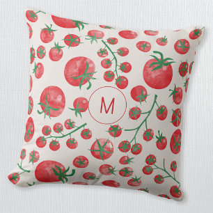 Tomato Watercolor Mediterranean Monogram Initial Kudde