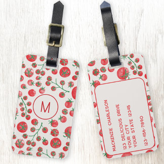 Tomato Watercolor Monogram Initial Personlig Bagagebricka