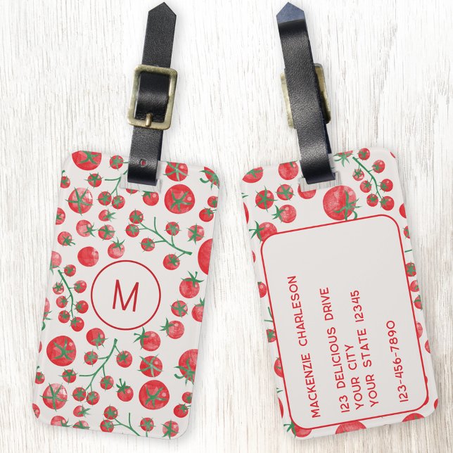 Tomato Watercolor Monogram Initial Personlig Bagagebricka (Monogram initial personalized tomato watercolor pattern Mediterranean luggage tag)