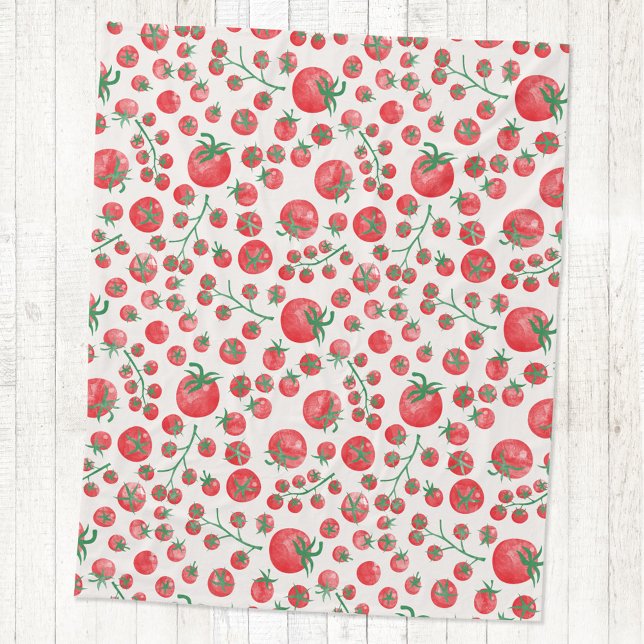 Tomato Watercolor Pattern Fleecefilt (Fun Mediterranean summer watercolor tomato pattern fleece blanket)