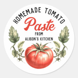 Tomatpastakrukor i anpassad vintage-stil runt klistermärke