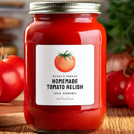 Tomatrelishburklabel med röd tomatdesign fyrkantigt klistermärke