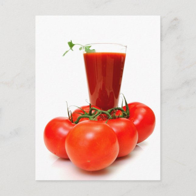 Tomatsaft och färska tomater vykort (Framsida)